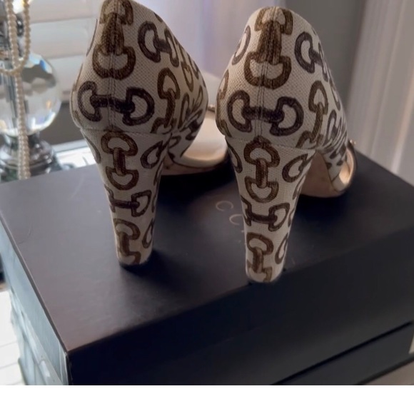 Gucci canvas bamboo horsebite mules slides blocked heels - Picture 6 of 6